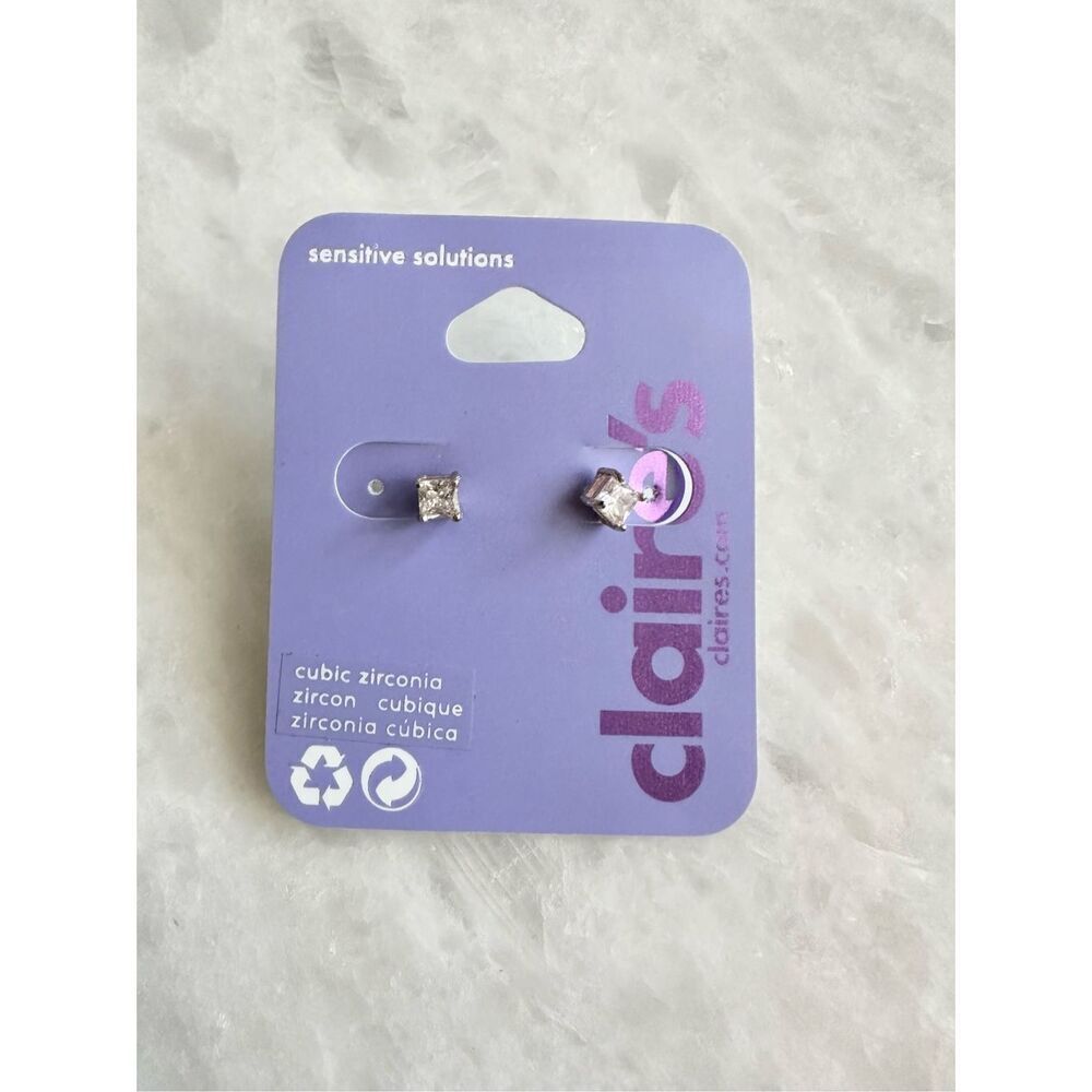 Claire’s cubic zirconia princess cut stud earrings